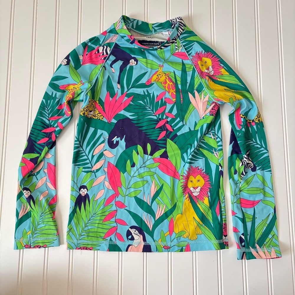 Mini Boden | Kid's Neon Animal Print Rashguard Size 9-10 Years Beach Vacation